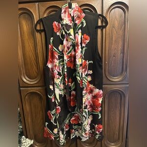 Joseph Ribkoff Black Vest with Pink Floral Design